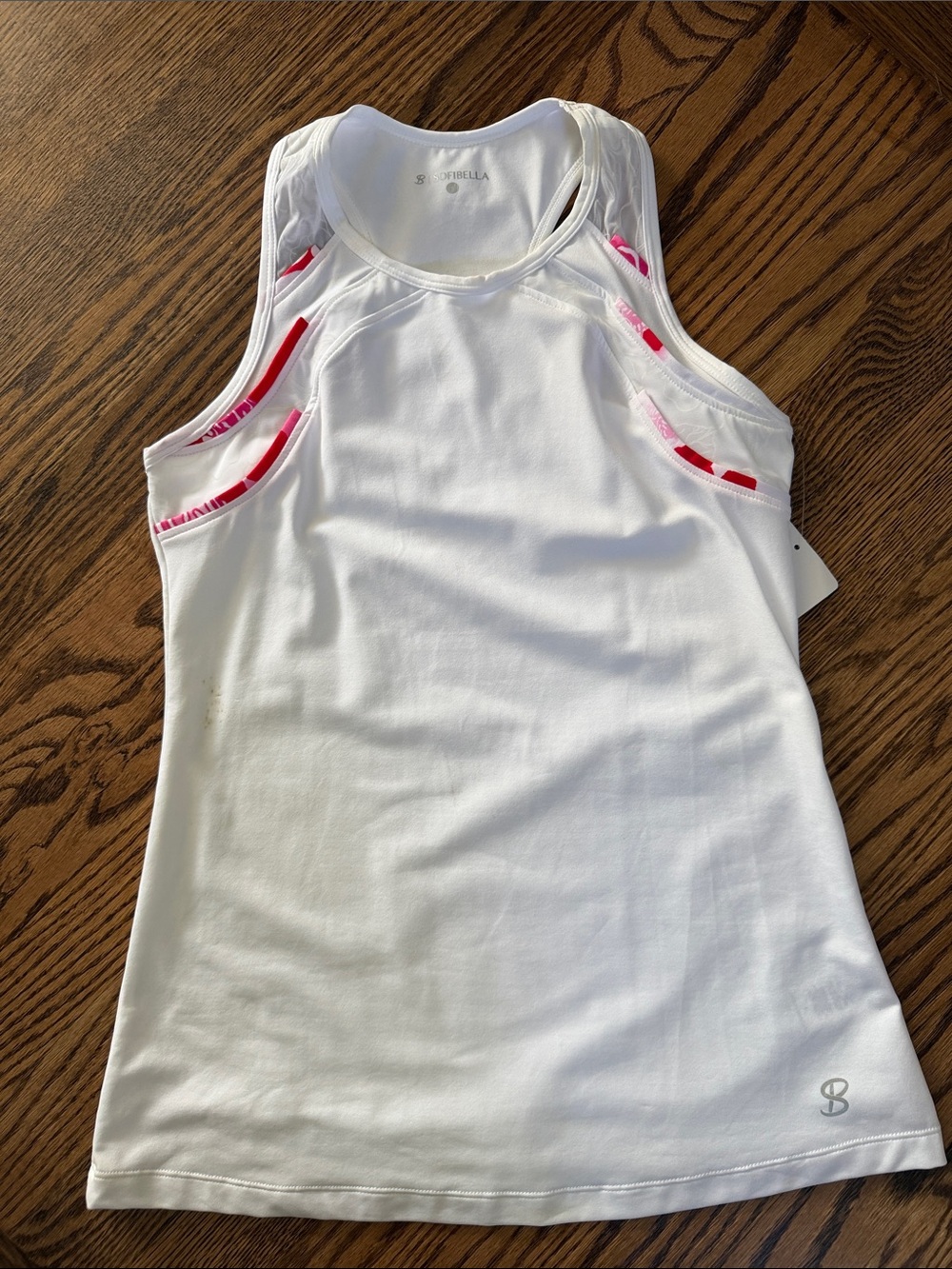 White Active Tank with Pink Trim by S Bodybella